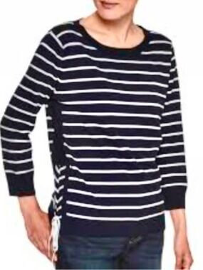 Banana Republic Striped Sweater Top Medium Navy White Tie Hem